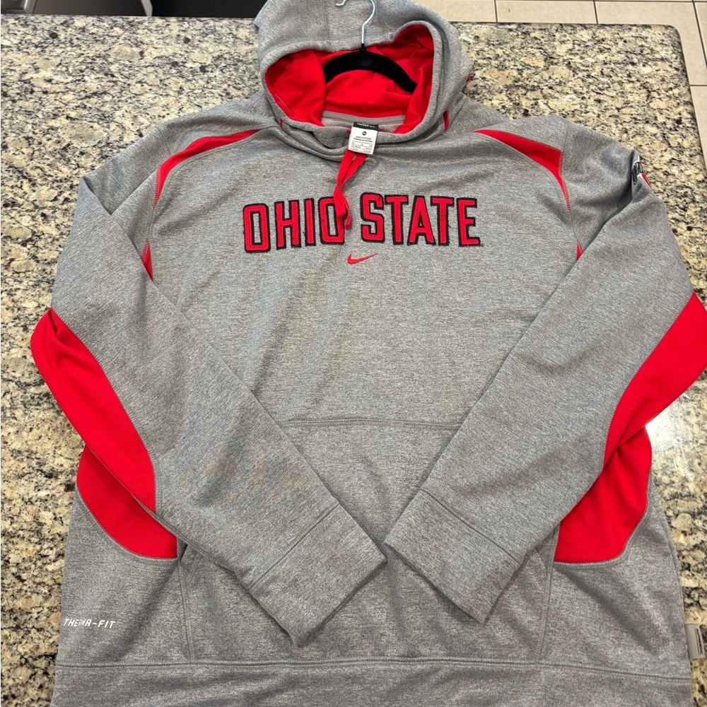 Nike Gray Hoodie with Red Ohio State Accents
